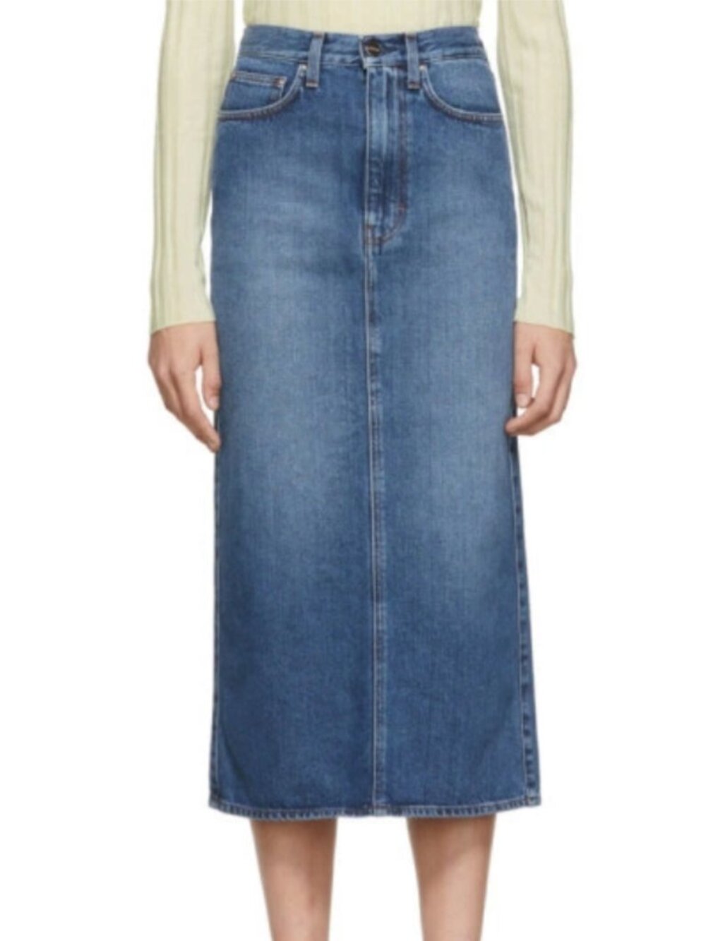 EUC Toteme Bitti Denim Midi Skirt. 100% Cotton. Size Small. Made in Italy.